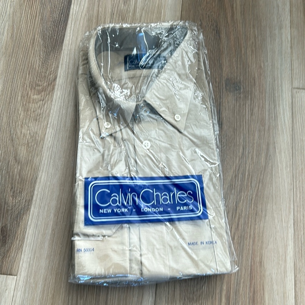 Men’s Calvin Charles Dress Shirt Size 17 Beige NWT